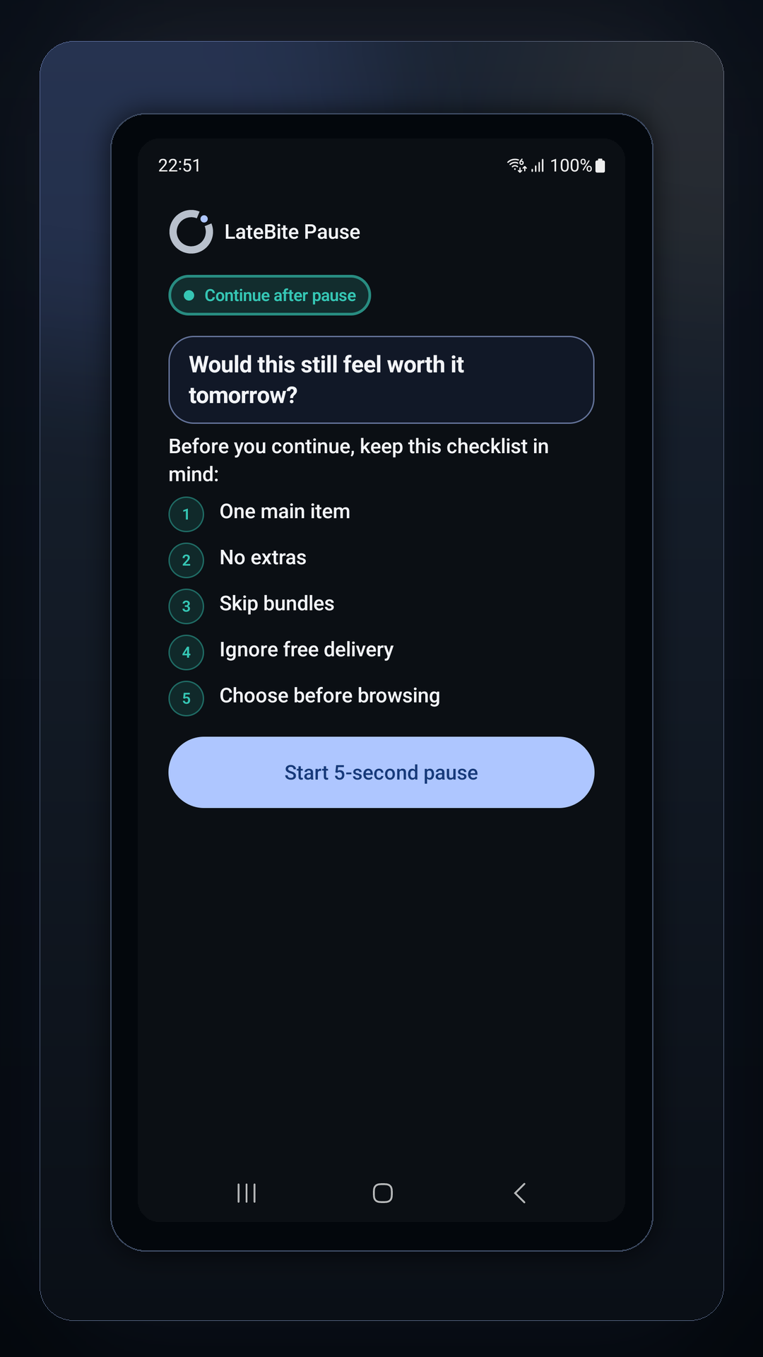 Continue checkpoint screen with a short checklist before continuing.