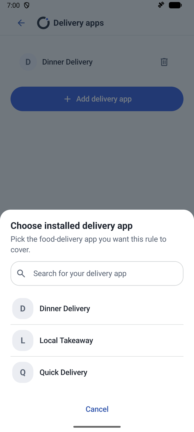 Food-delivery app selection screen.