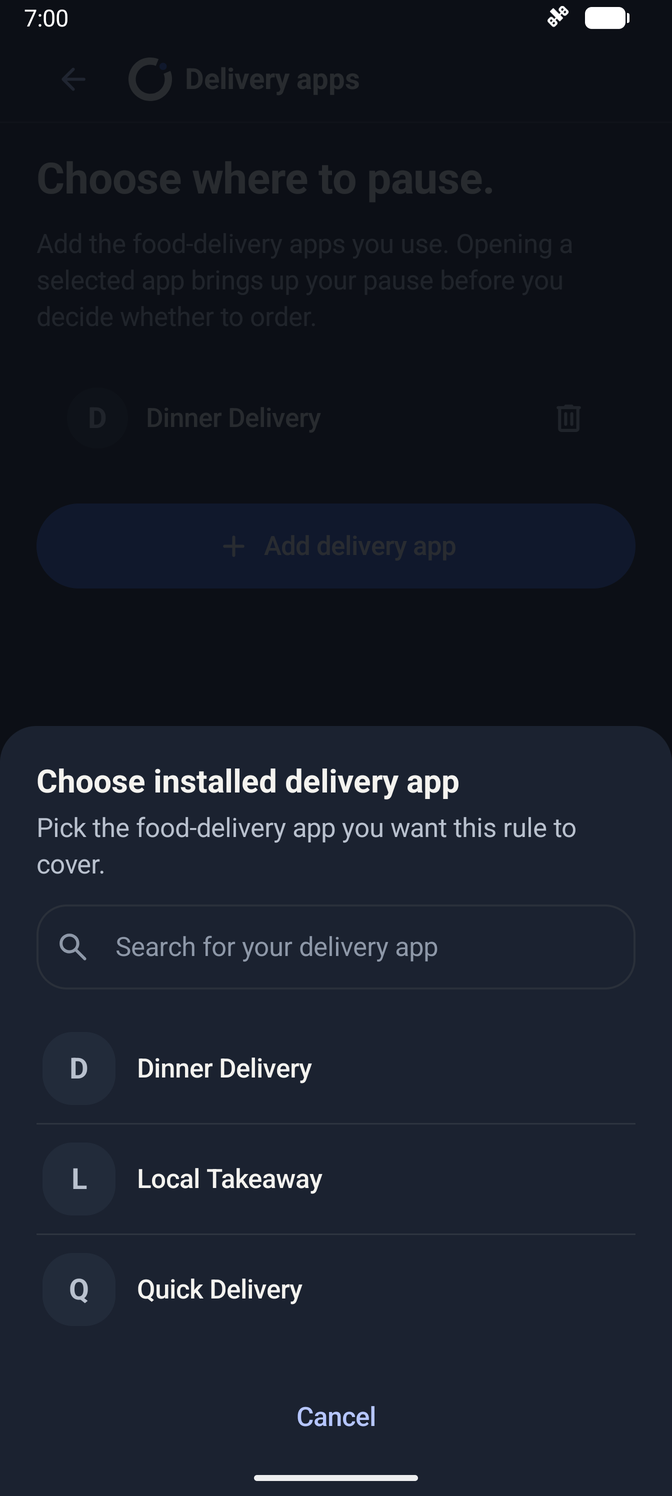 Food-delivery app selection screen.